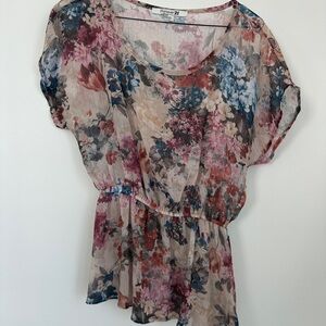 🩷 Forever 21 Floral Sheer Blouse - Pink and Blue